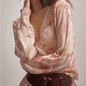 Anthropologie Floral V-Neck Sweater